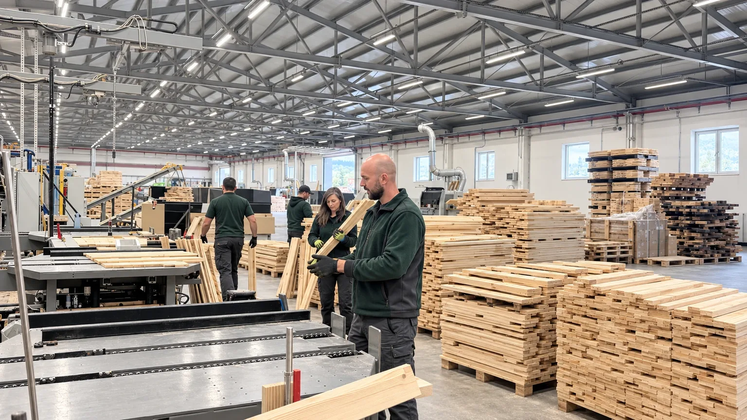 Fallwood – lavoro sulla linea di produzione degli elementi in legno